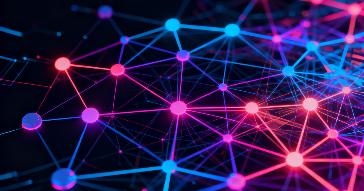Colorful network of nodes on black background