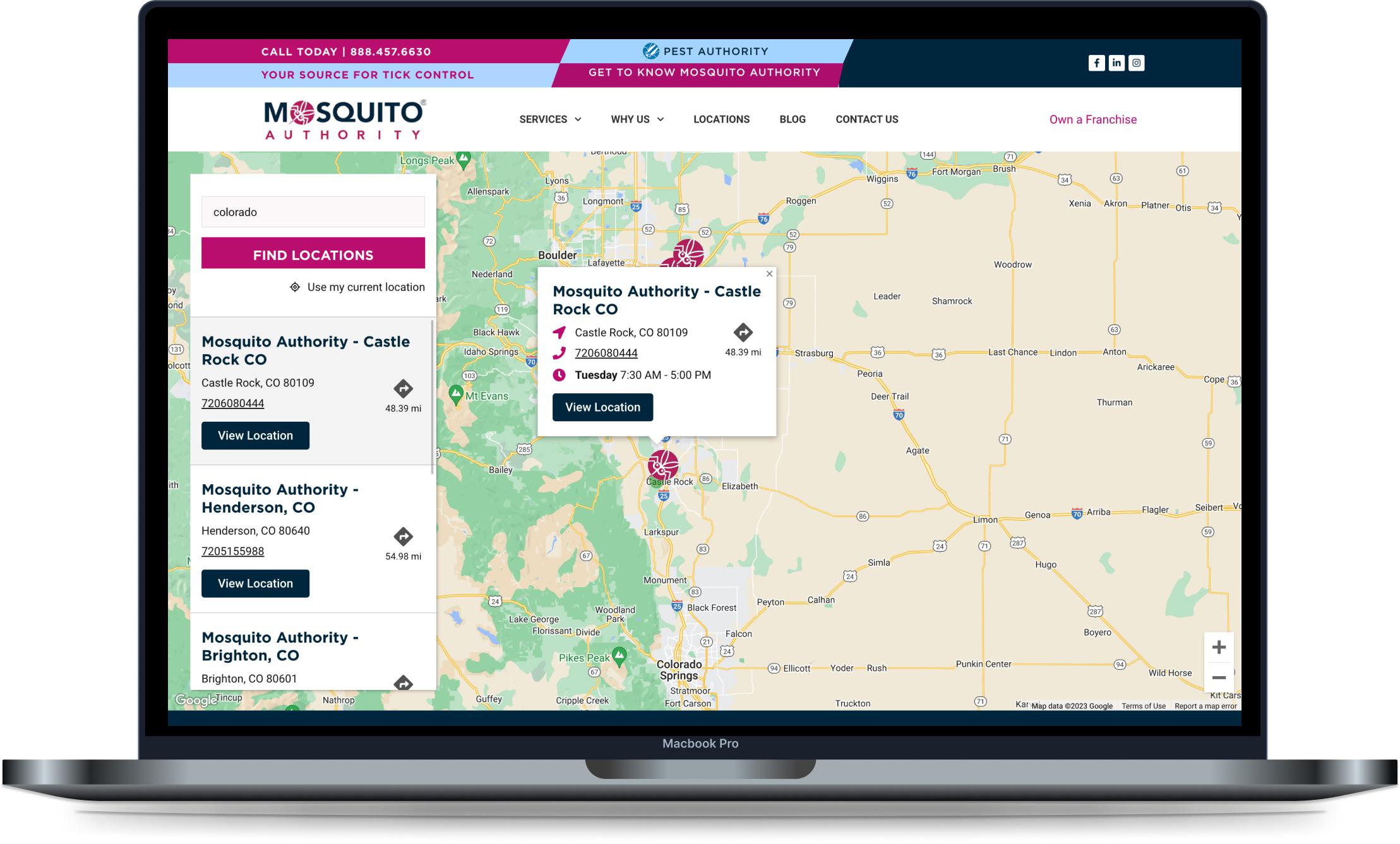 Mosquito Authority Location Finder on Desktop